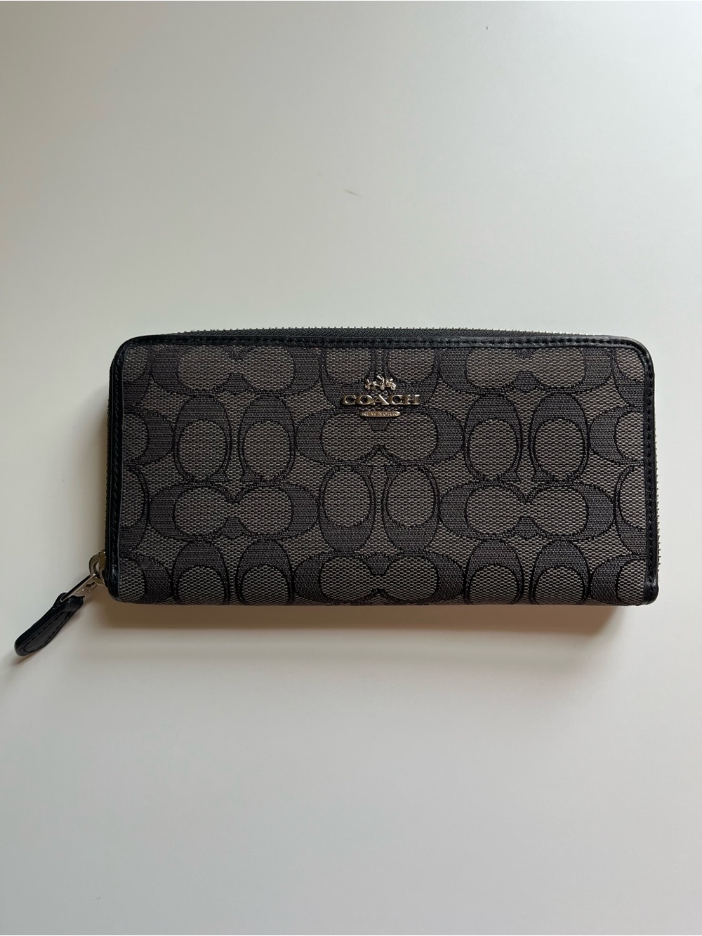 Coach Black and Gray Signature Zip Wallet